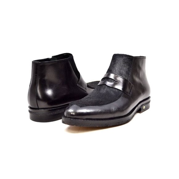 British Walkers Shick Men's Unique Leather and Pony Skin Boots Black